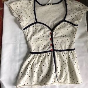 Knit polka-dot sweetheart top